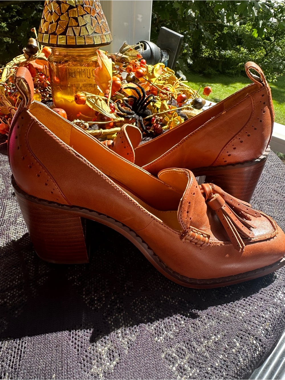 Vince Camuto Tan Leather Tassel Block Heel Loafers NWOT - Picture 6 of 11